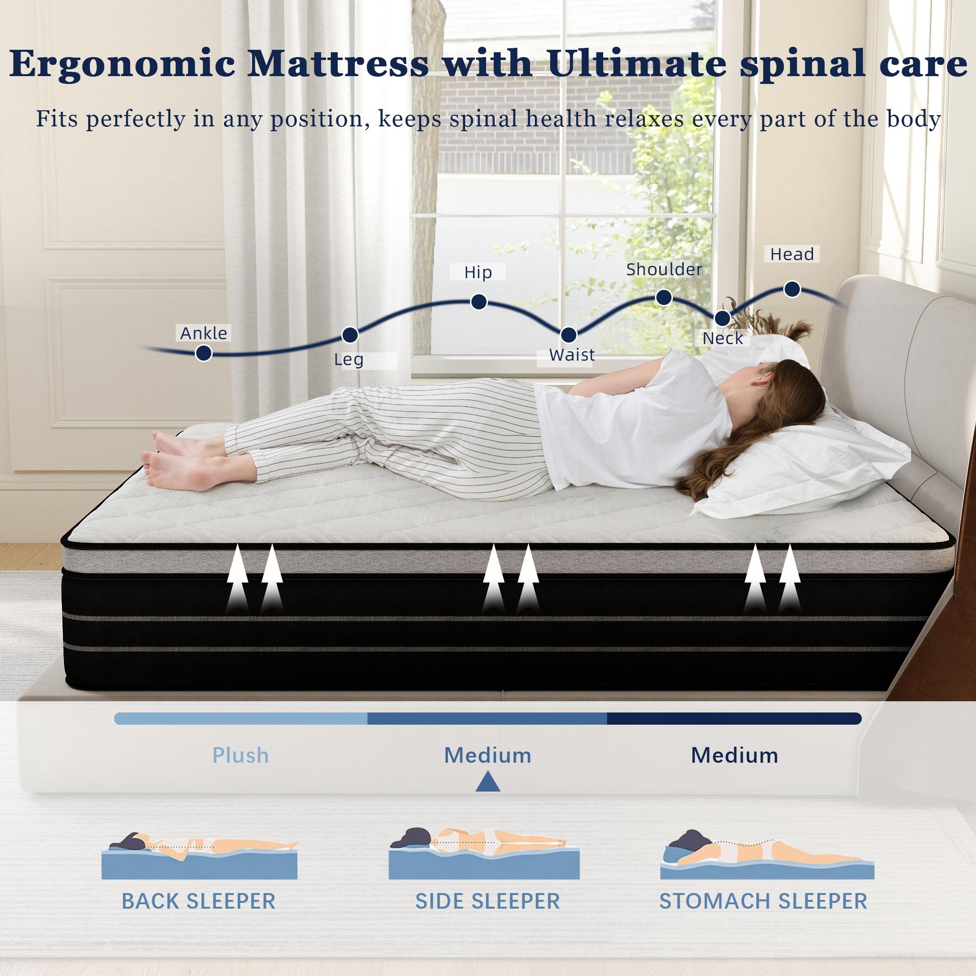 Queen Mattress 12/14 Inch Hybrid Mattress in a Box T/F/Q/K Size Medium Firm Memory Foam Skin-Friendly Back Pain Relief Easy Setup Sweet Dream Bedding