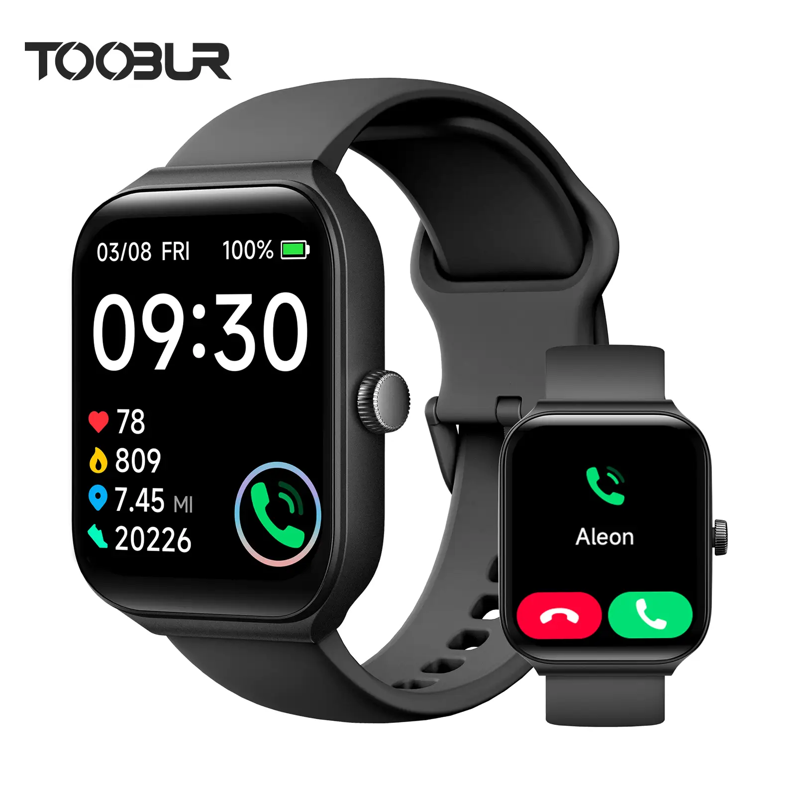 TOOBUR Smart Watch with BT Answer/Make Calls, Smart Voice Assistant, Sleep Tracking, IP68 Waterproof, Step Calorie Activity Tracker, 100 Sports Fitnes