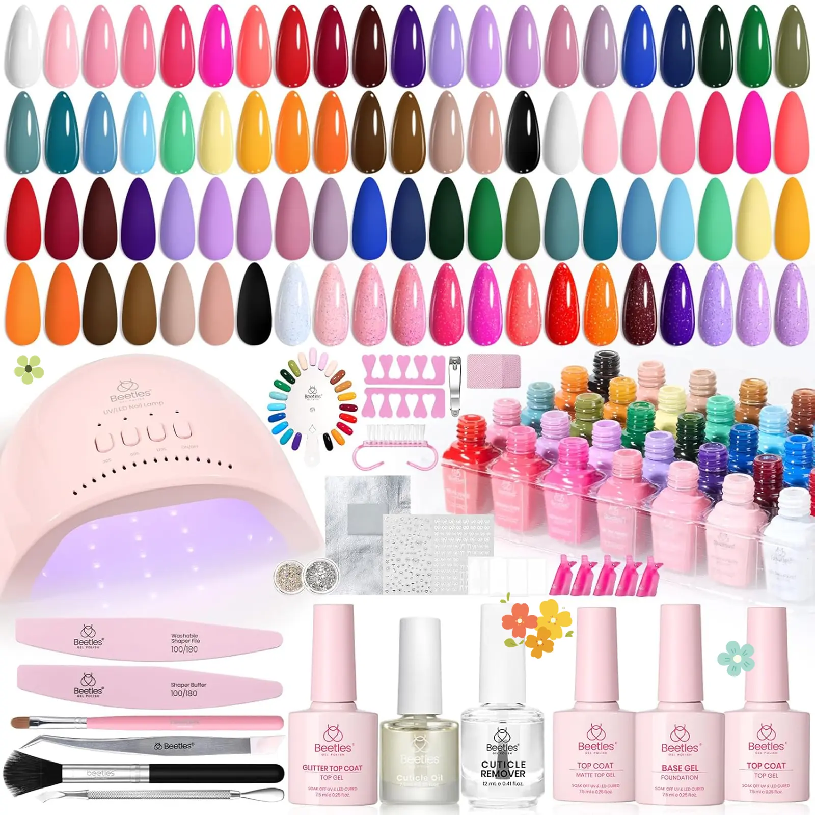 【LIVE ONLY】Beetles Gel Nail Polish Starter Kit-One Color One Bottle【UV Light&Top Base Gel&Decorations&Manicure Tools】DIY Nails Art Gift for girl Gift for woman gel x nails salon nails at home Cutics Fall Nail Thanksgiving Gift  Winter Nail Christmas Gift