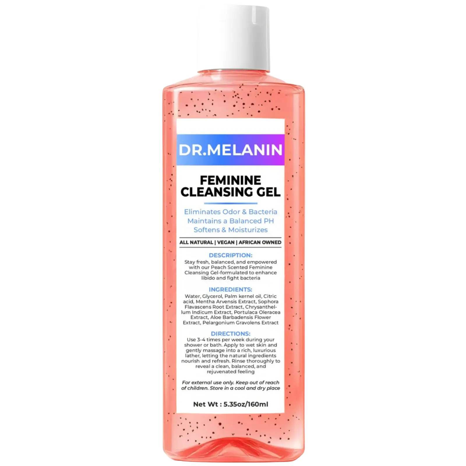 Dr. Melanin Peach Yoni Cleansing Gel for Daily Freshness & Odor Balance - Natural & Gentle Feminine Cleanser