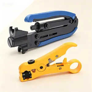 Coaxial Cable Crimper Tool Kit - RG6 RG11 Compression Tool with Stripper - Adjustable Coax Crimping Pliers for RG6 RG11 Connectors - All-in-One Wire Stripper and Connector Installer - Professional Coax Cable Termination Kit