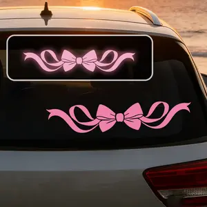 Cute Bow Tie and Ribbon High Strength Reflective Car Sticker, for Car Night Driving Safety Warning Decal, Self-Adhesive Bow Tie Pattern Gift for Women Girlfriend, Car Decorative Sticker, Car Decals