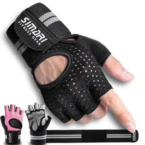 Gym Gloves, Half-Finger Breathable Workout Gloves for Men Women, Padded Weight Lifting Gloves with Wrist Wraps Support, Full Palm Protection, Gym Training SG902