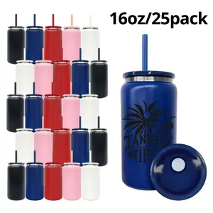 25pcs 16oz Portable Black Plated Engraving Tumblers - Double Wall Insulated Stainless Steel Water Bottles, Mixed 5 Colors Lids & Straws, Laser Engrave Compatible, Festive Gift Kitchenware Drinkware