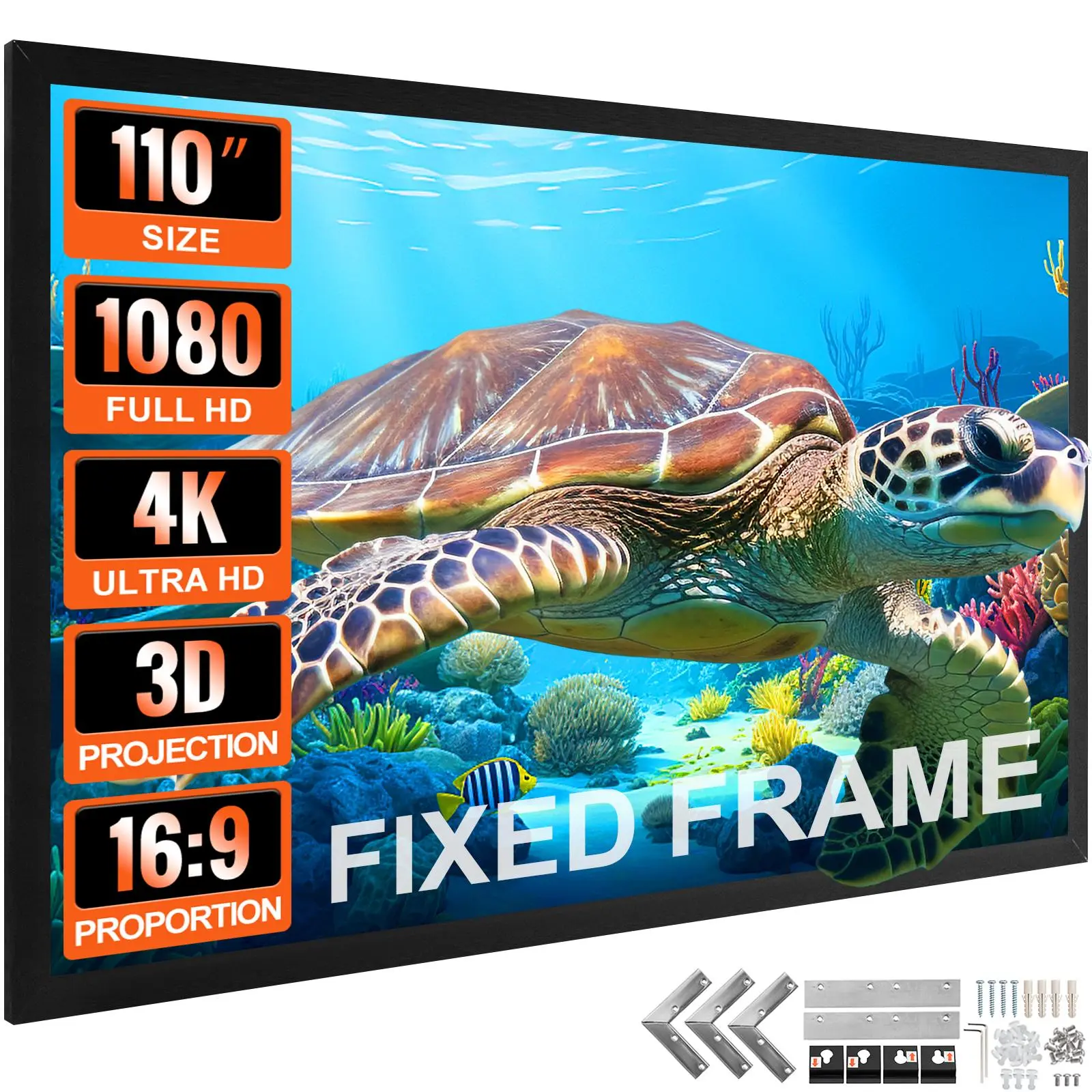 VEVOR Big 110" Diagonal 16:9 HD Projector Screen Home Theater Outdoor Use Aluminum Audio