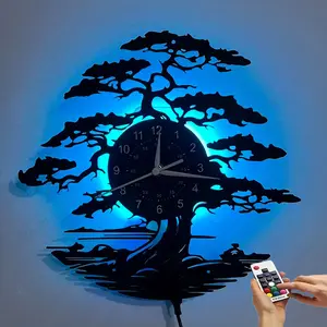 Vintage Tree Theme LED Vinyl Record Wall Clock, Led Wall Clocks, Wall Decor for Living Room Bedroom Cafe Office, Unique Birthday Gift for Friends & Family, Battery Not Included