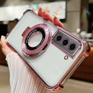 S22 5G Popular Phone Holder Case For Compatible With Samsung Galaxy S22 5G Transparent Plating Cover and Shockproof Circle Protector Cases