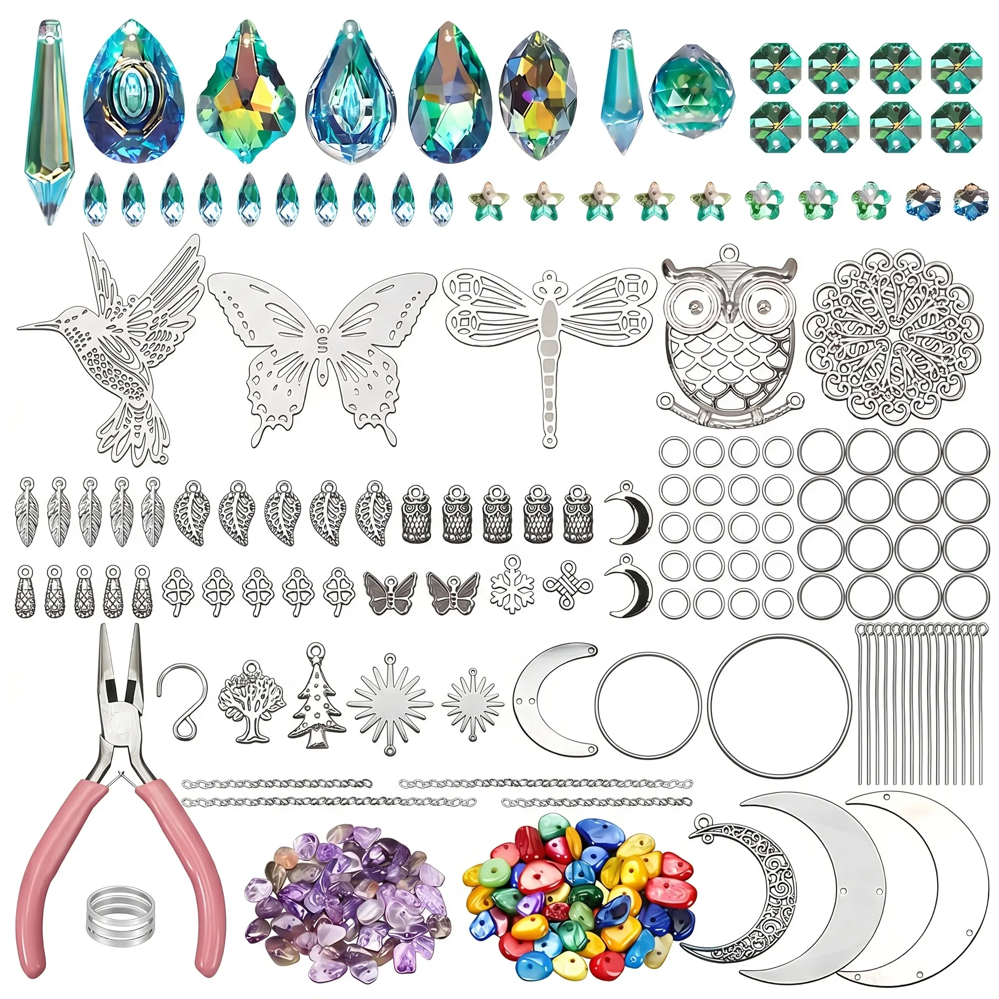 [Summervibes] 460 Pcs DIY Suncatcher Making Supplies Art and Crafts Kit for Adults Hanging Prism Sun Catcher with Crystals Ball Indoor Window Home Wedding Garden Festival Decor Gifts,Hand Tools Kits
