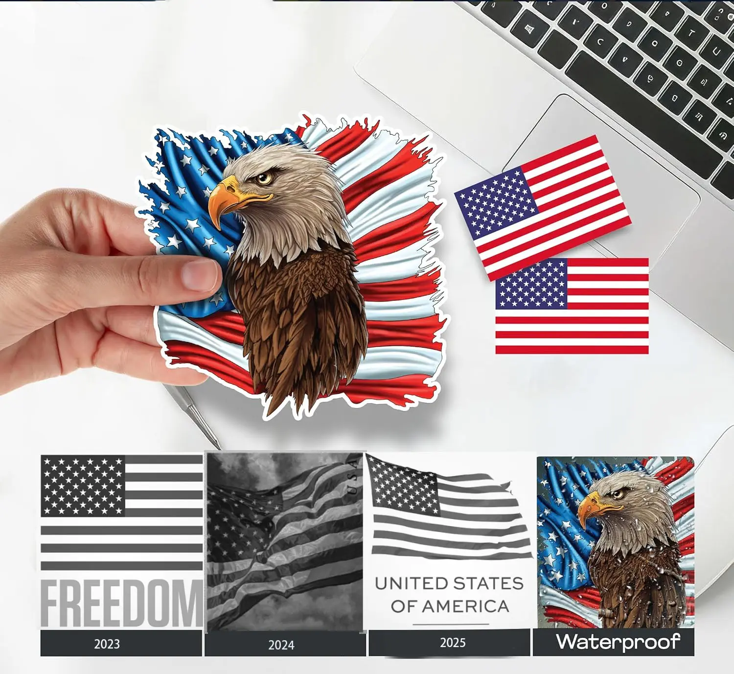 100 Pcs US Flag Stickers Patriotic DTF Printing Easy to Apply Red White Blue for Clothes Accessories Independence Day Decor