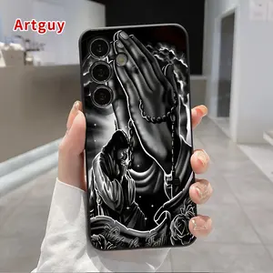 Straight Edge Phone Case Compatible with Samsung S24 ultra plus S25 S23 S22 Ultra Plus Prayer Light Pattern Pocket-Friendly Shockproof Silicone Protective SoftCase