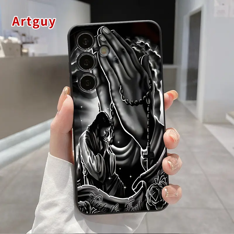 Straight Edge Phone Case Compatible with Samsung S24 ultra plus S25 S23 S22 Ultra Plus Prayer Light Pattern Pocket-Friendly Shockproof Silicone Protective SoftCase