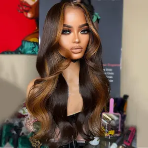 Highlight Brown Ombre Lace Front Wigs 1B/30 Brown Highlight Body Wave Human Hair HD Transparent Lace Frontal Wig Black Brown Colored Wigs for Women