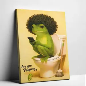 Funny Frog Poster,  Humorous Bathroom Wall Art,  Toilet Wall Decor, Funny Frog on Toilet Canvas, Humorous Bathroom Wall Art unique wall art decor posters  room girl bathroom toilet humor