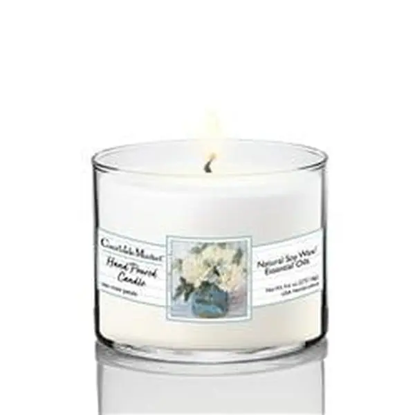 9.6 oz White hydrangeas Circular Candle Glass, Clear