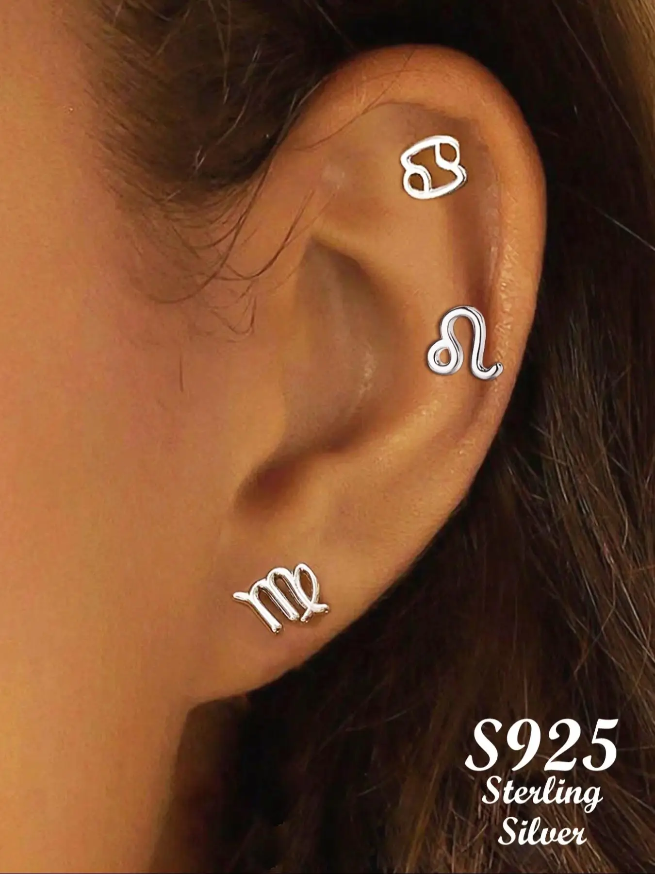 925 Sterling Silver 12 Constellation Themed Design Stud Earrings, Trendy All-match & Exquisite Earrings for Women for Daily Clothing Decor