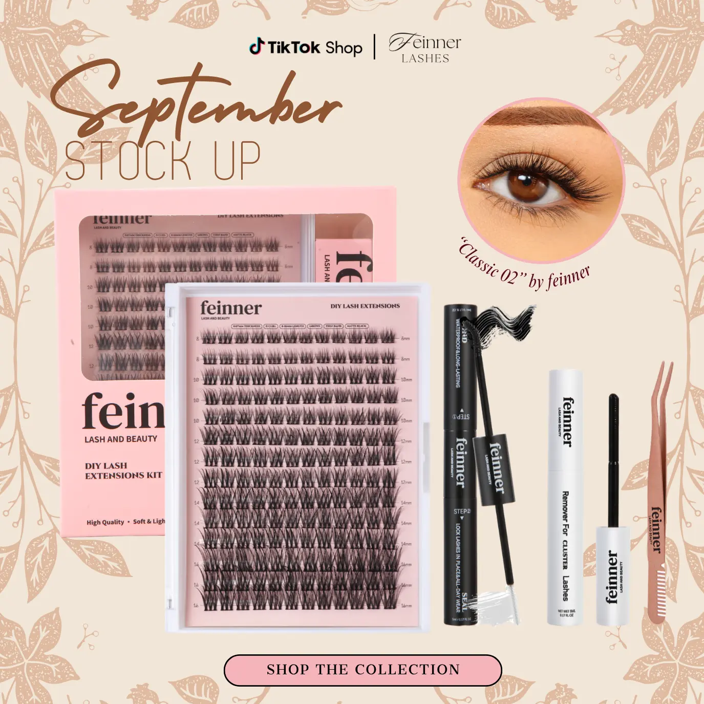 Feinner Classic DIY Lash Extension Kit - Nature-Inspired Natural Look, Waterproof, Salon-Quality, Beginner-Friendly with Bond, Seal, Remover, Soft D Curl 8-16mm & 8-12mm Mix Lash Cluster, Eyelash Glue, Falsies Eyelashes, Beauty Products (Multiple Options)
