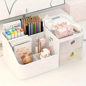 Desk Organizer, with 6 compartments, 2 drawers design, large capacity sorting and organizing pen holder, Pencil holder, desk/bedroom/study clutter organizer, suitable for four seasons gifts, Desk & Drawer Organizer for Home Storage