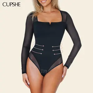 CUPSHE TikTokShopSpringGlowUp Good Lighting Black Abdominal Support Light Compression Wide straps Shapewear Bodysuit