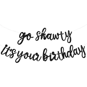 Black Hip Hop Theme Glitter Happy Birthday Banner-11.4 Feet, Pre-Strung, No DIY - for Men and Women Birthday Party Supplies