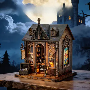 1 Set DIY Miniature House Kit, Wooden Mini Doll House Kit, Mini House Building Kit, DIY Book Nook Kit, Tiny Model House for Adults to Build, for Family Friends, Perfect Gifts