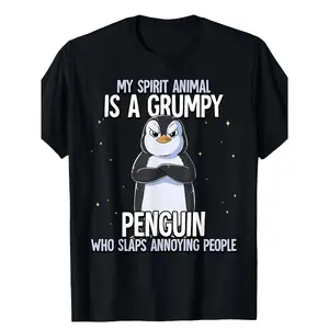 Men'S Funny Penguin Graphic T-Shirt - "My Spirit Animal is a Grumpy Penguin" Saying Tee - Lightweight Summer Shirt for Everyday & Formal Wear - Casual Round Neck Top for Men - Funny Animal Lover Gift Idea, Penguin Gifts, Humorous Apparel, Playful Design,