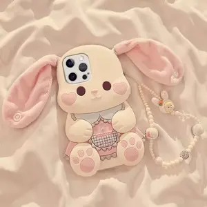 Heart-shaped Bunny Plush Ears Suitable for Apple 15 Sweet Cute Phone Case