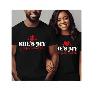 Valentine'S Day Matching Couple And Letter Print T-Shirt Short Sleeve Crew Neck Casual Top for Summer Spring Couple Clothing