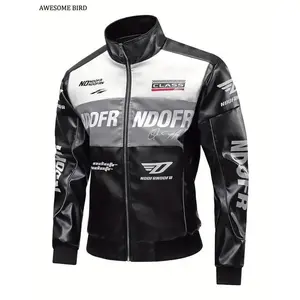 [Leather Biker] Men's PU Leather Biker Jacket |   Green & Black Color |   PU Leather |   Zipper Closure, Stand Collar, Graphic Print |   Casual Streetwear |   Casual Attire |   Modern Casual