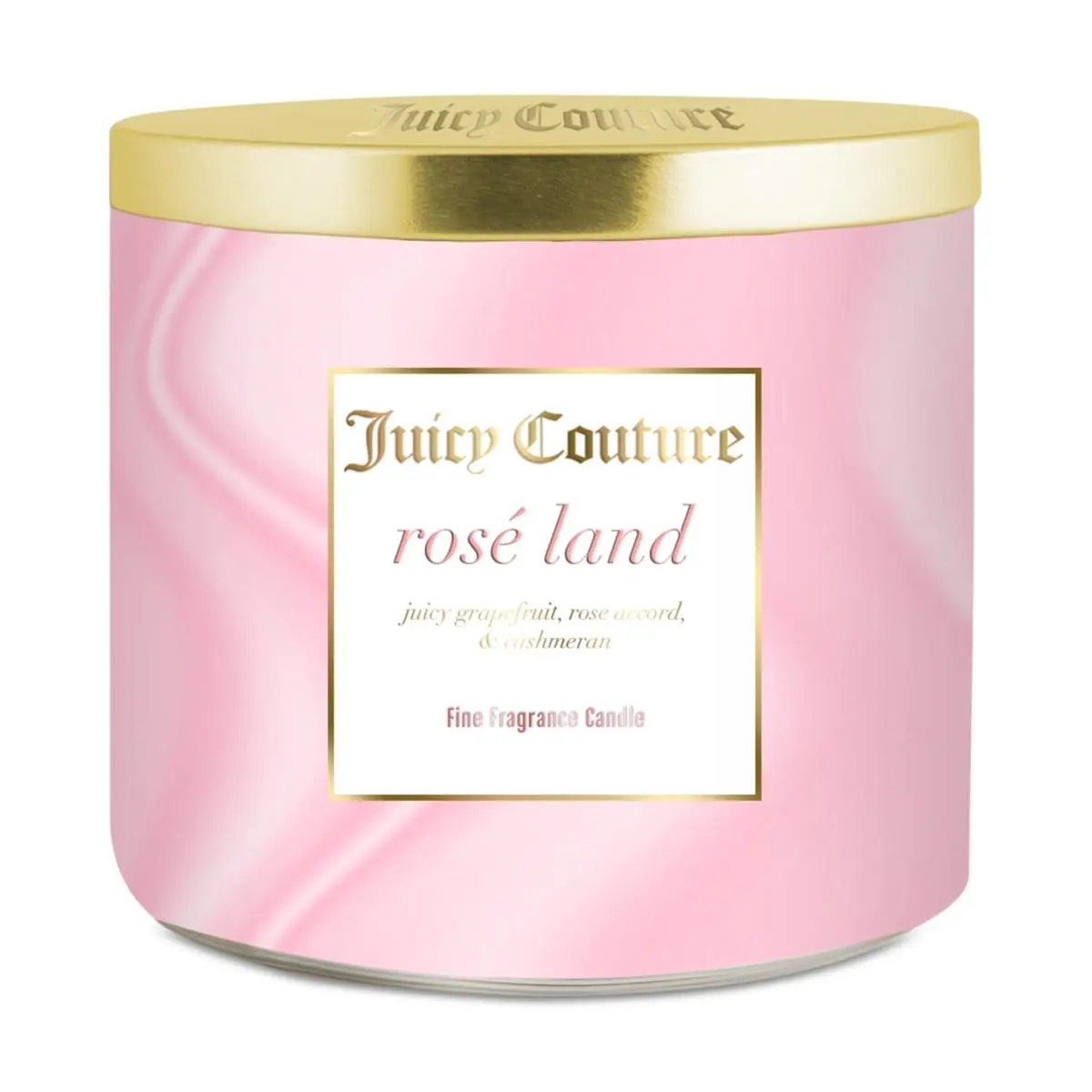 Juicy Couture Rose Land Women's Scented Candle, 14.5 oz Soy Wax in a Glass Jar, Fruity Floral Aroma with Strawberry, Citrus & Peony Notes for Room Decor, Decoration, Home Fragrances
