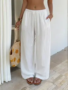 Tiktok Trendy Linen-Linen Wide Leg Pants with Drawstring, Breathable Summer Loose Fit, Beach & Casual Wear, Comfortable Cotton-Linen Fabric