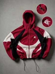 Men's Color Block Patchwork Hooded Long Sleeve Jacket Zip-Up Streetwear Fleece Cotton Jacket with Drawstring Hood Casual Sweatshirts