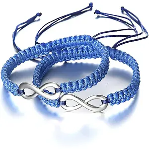 2PCS Infinity Couple Bracelet Set – Stainless Steel Braided Leather Adjustable Bracelets (7–9 Inch), Matching Jewelry Gift for Lovers or Friendship
