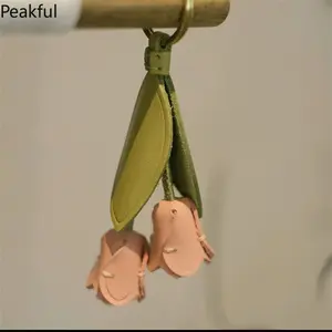 Sweet Tulip Bag Pendant Dopamine Korean Style Car Key Chains Bag Match Accessories PU Leather Fresh Backpack Decoration Girl