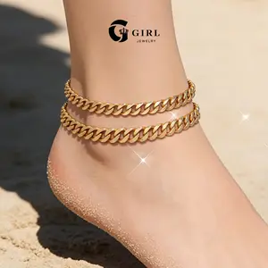 GGIRL Fashionable, Minimalist, And Trendy Double-Layer Chunk Cuban Chain Anklet—Unisex, Adjustable Length, A Versatile And Stylish Accessory, Perfect For Parties, Holidays, Birthdays, Anniversaries, And Travel