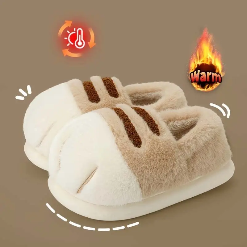 Women's Fluffy Cat Paw Slippers, Soft Plush Slides with a Thick Cushioned Sole for Cozy Warm Indoor Comfort, Footwear, Design, Animal Print, Cute Slippers, Plush Fabric, Round Toes, Ankle, Thick Rubber, Slippers For Women