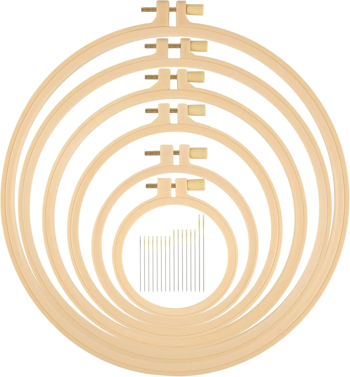 6 Pcs Embroidery Hoop 6 Size, Round Plastic Cross Stitch Hoop with 16 Needles (3.6In to 10.7 in), Small Embroidery Hoop, Cross Stitch Hoops and Frames, Suitable for Embroidery, Craft Sewing