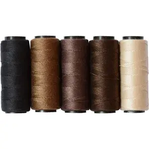 5 Rolls Sewing Weaving Threads for Hand Sewing Hair Weft Hair Extensions Wig DIY 5 Colors: Black Brown Dark Brown Beige Khaki