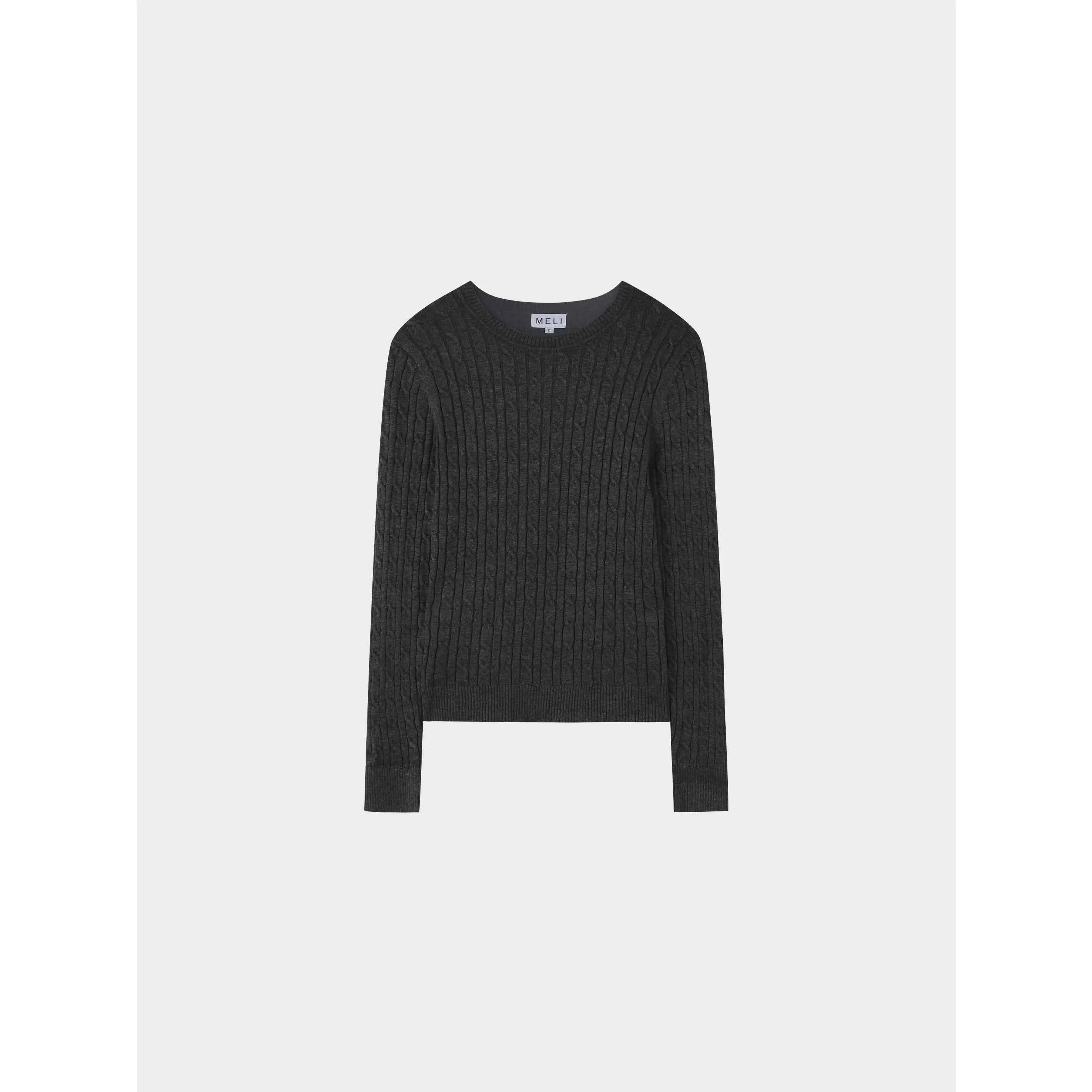 Knit Cable Sweater-Charcoal Grey
