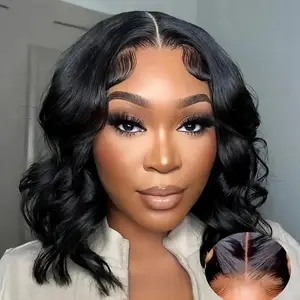 NERKRE Body Wave Bob Wig for Black Women, 180% Density Glueless Human Hair Wig, Pre-Plucked & Pre-Cut 4x4 HD Transparent Lace, Wear and Go, Glueless Wigs Human Hair