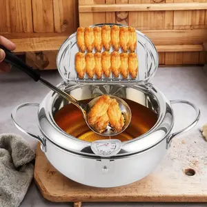 Multifunctional frying and cooking machine, deep fryer pot, Adjustable temperature fryer, 304 stainless steel with oil drain, temperature control and lid, tempura for kitchen stove/induction cooker frying french fries