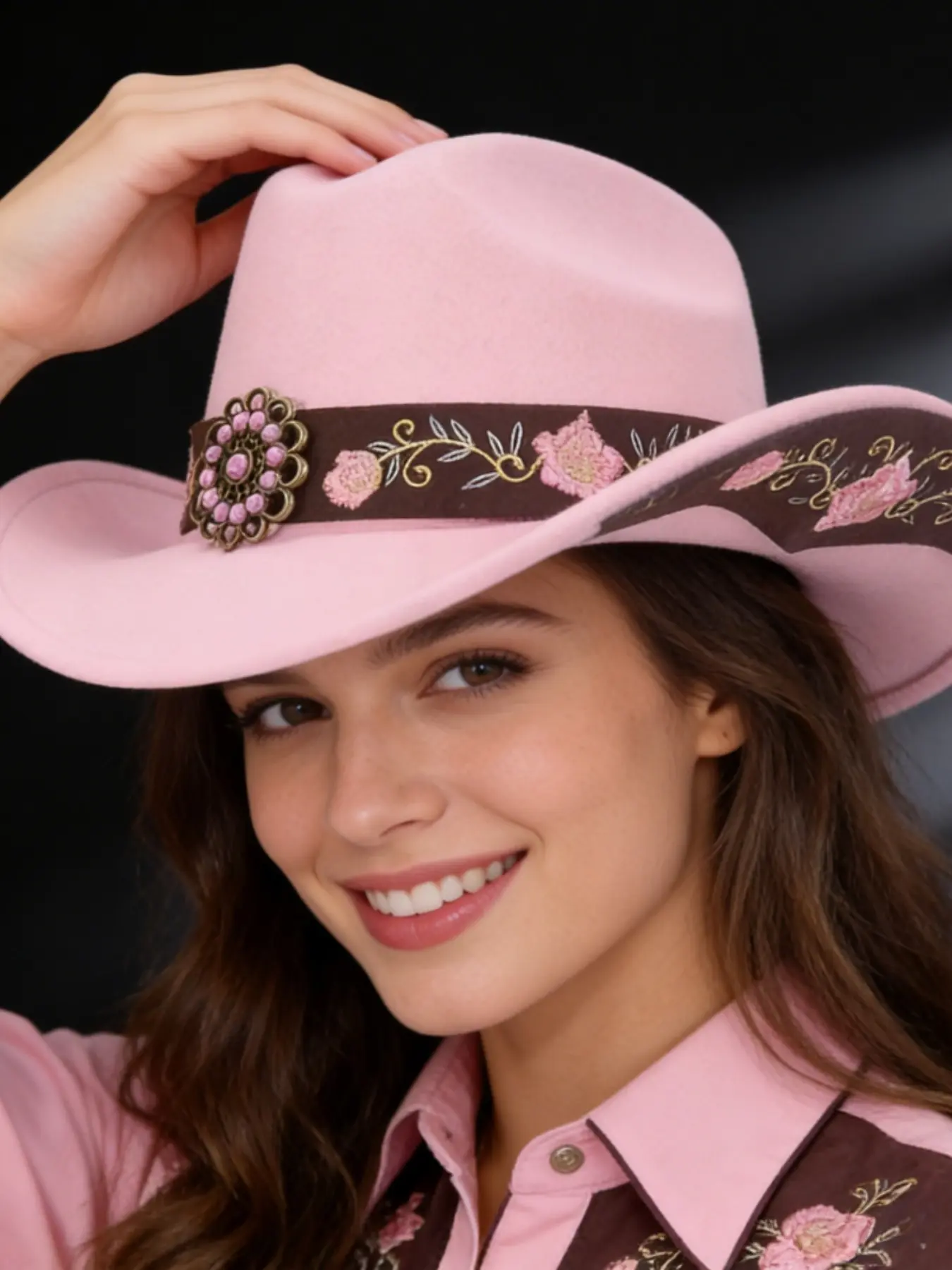 Elegant Embroidered Floral Western Hat, Perfect for Outdoor Leisure, Dance Parties, Jazz Hats, Stylish Cowboy Accessory, Cowgirl Hat