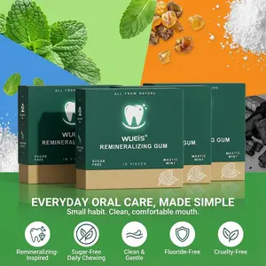 WUEIS Mineral Repair Sugar-Free Peppermint Chewing Gum, enriched with hydroxyapatite and xylitol, is a mineral supplement that helps freshen breath and improve focus. 72 pieces (4 boxes)