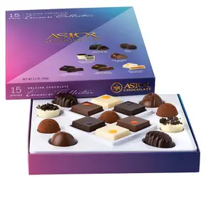 Gourmet Valentines Chocolate Truffles Gift Box Collection, 15 Assorted Belgian Chocolate Candy Gifts for Her and Him with 7 Delectable Flavors, Kosher, By Astor Chocolate