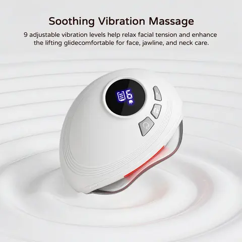 SHMHE Electric Gua Sha Massager - Waterproof Beauty Tool Upgrade, 450mAh Rechargeable Battery, 5V, 9-Level Heat & Vibration, Anti-Aging LED Facial Device for Adults, 3D Lift, Jawline & Chin Lifting, Sensitive Skin, Chilled Ceramic & Plastic, Travel Size