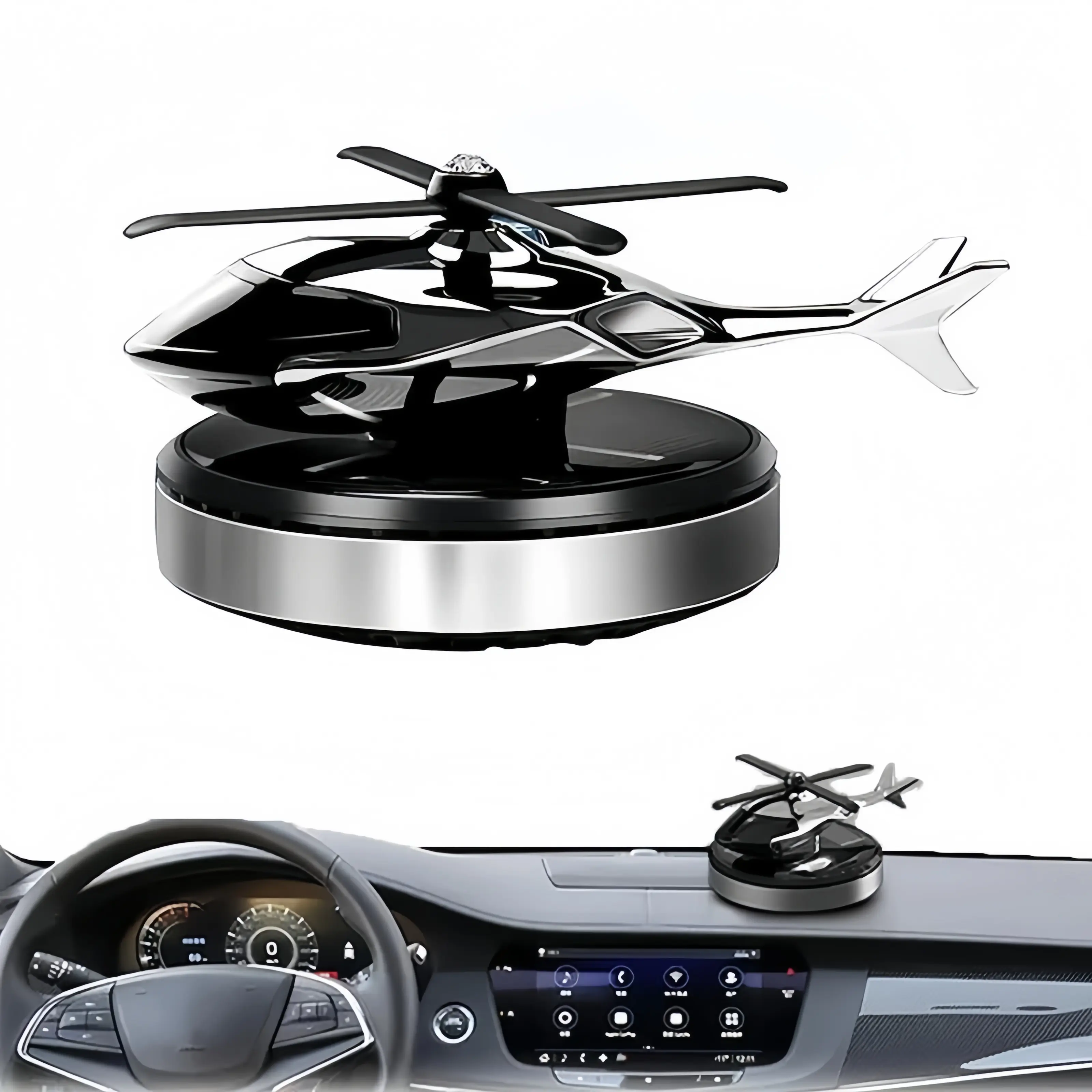 Rotating Solar-Powered Helicopter-Shaped Car Air Freshener - Scent Diffuser, Dashboard Decoration, Universal Cars Auto Accessory