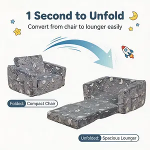 Kids Couch, 2-in-1 Toddler Chair Comfy 2-6 Years Old, Convertible Kids Chair, Toddler Couch Sofa, Kid Sofa to Lounge Bed for Boys and Girls Gifts, Kids Recliner, Grey