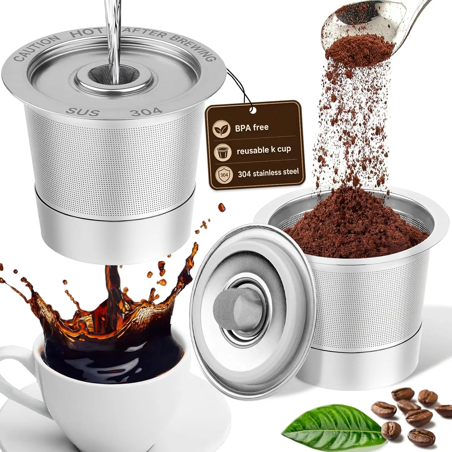 2 Pack Reusable K Cups for Keurig 1.0 Coffee Makers, 304 Stainless Steel Refillable Coffee Pods, BPA-Free Metal Coffee Filters, Durable & Easy to Clean