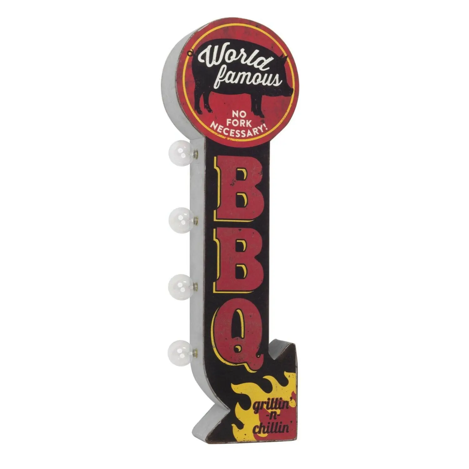 Retro Double-Sided LED Light BBQ Marquee Sign, "Grillin and Chillin" Design, Hanging Plaque Wall Decor for Home with Vintage-Inspired Marquee Look