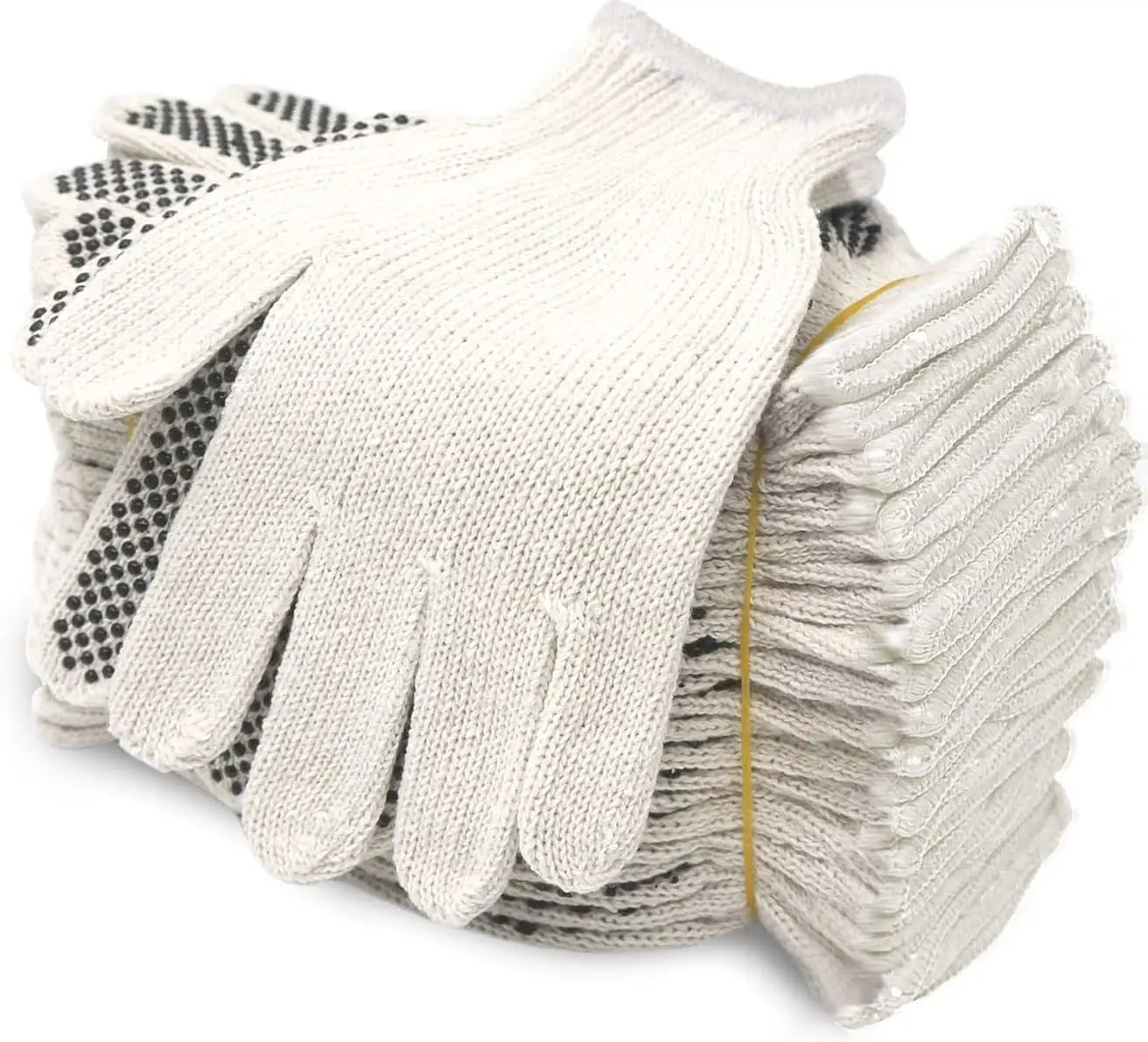 Evridwear Cotton Polyester String Knit Shell Safety Protection Work Gloves for Painter Mechanic Industrial Warehouse Gardening Construction Men & Women 12 Pairs, with One Side Dots, L Size FJDZINC