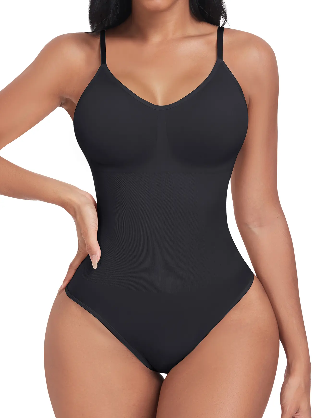 Women's Basic Chunky Thong Shapewear Bodysuit - Built-in Padded Bra, Tummy Control, Spaghetti Strap, Bottom Snap Button, Fitness/Evening Shaper Top, Slimming, Statement, Built-in Bra-Nude